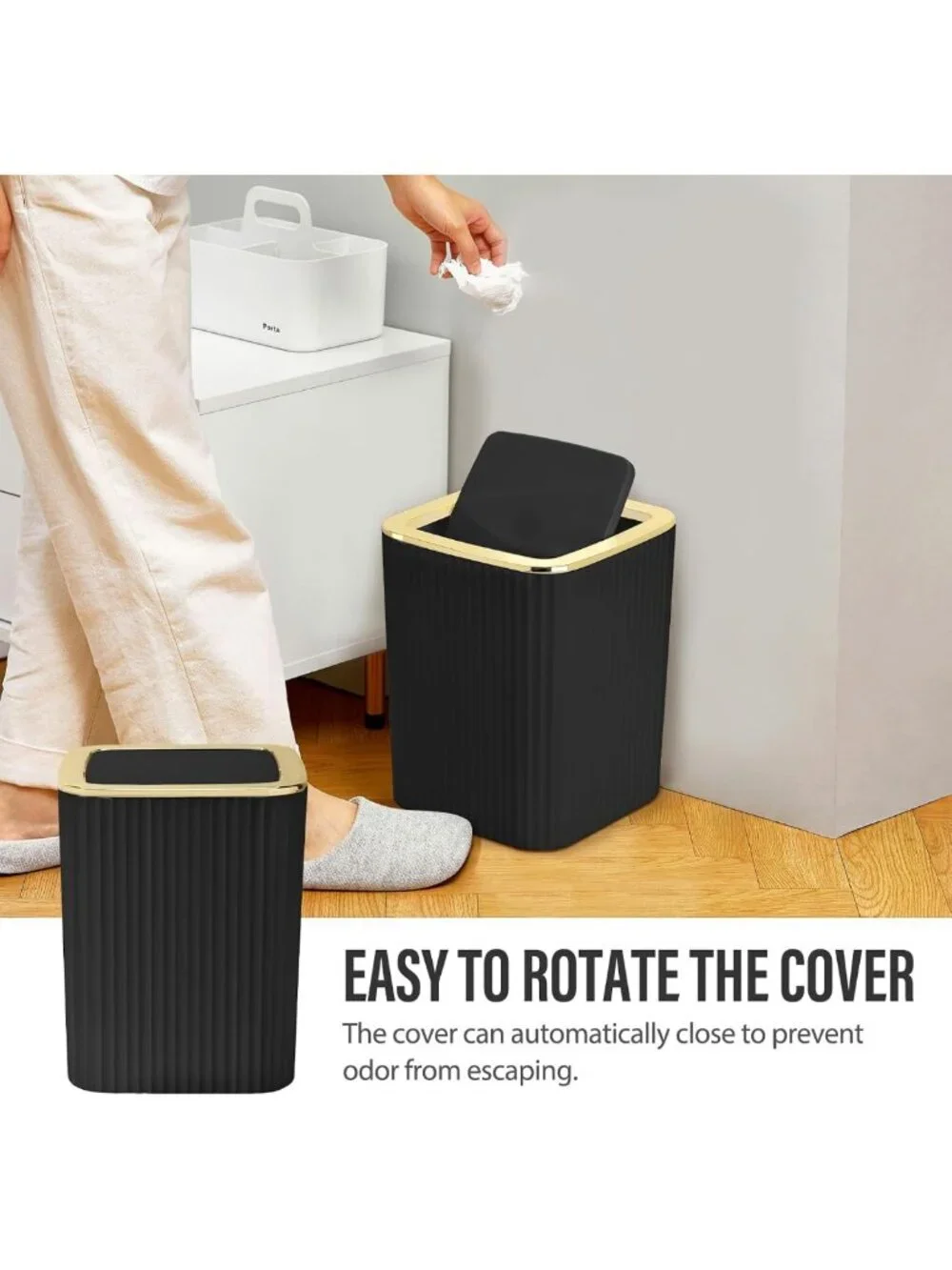 Stylish Bathroom Accessory Set: Shower Curtain, Toilet Brush, Trash Can & Soap